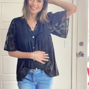 013 Boho Floral Frill neck Button Blouse